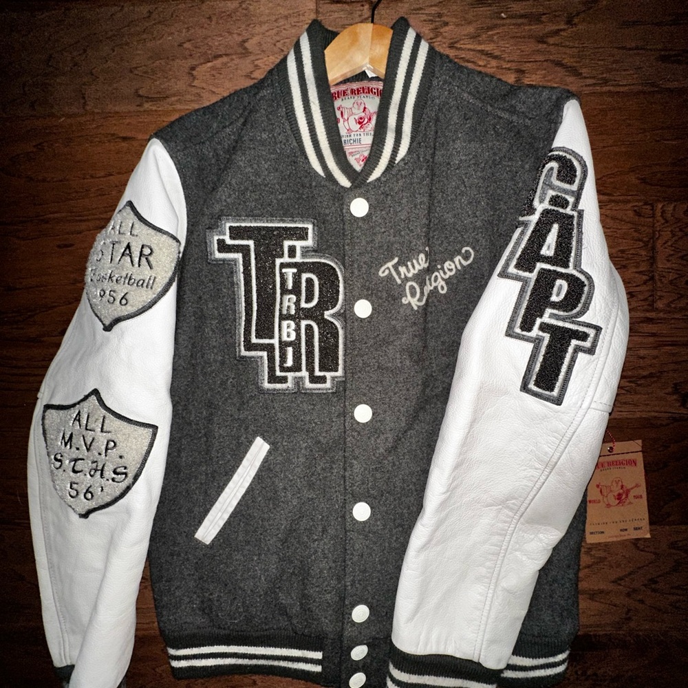 True Religion Leather Varsity Jacket